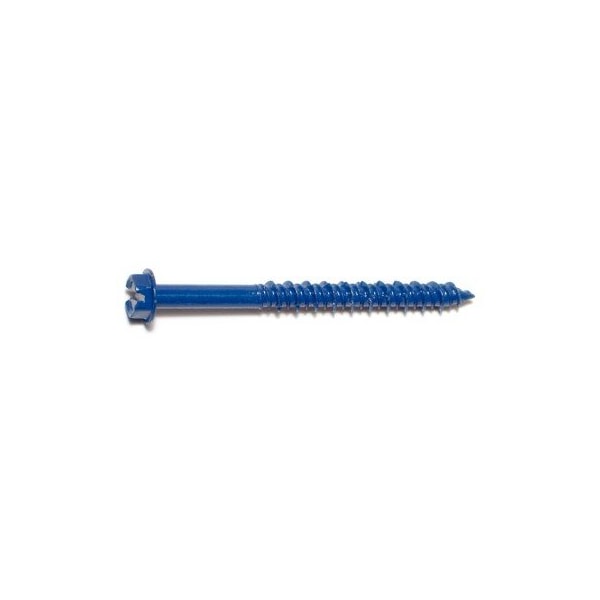 Masonry Screw, 3/16" Dia., Hex, 2 1/4 in L, Steel Blue Ruspert, 100 PK
